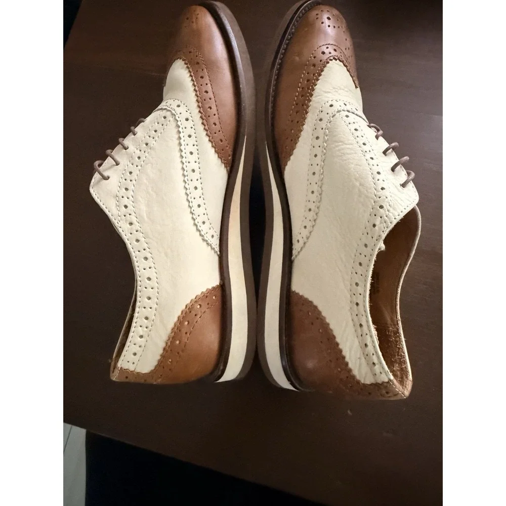 Polo Ralph Lauren Johnsly Brown Wingtip Oxford Leather Dress Sneakers Shoes 8.5D